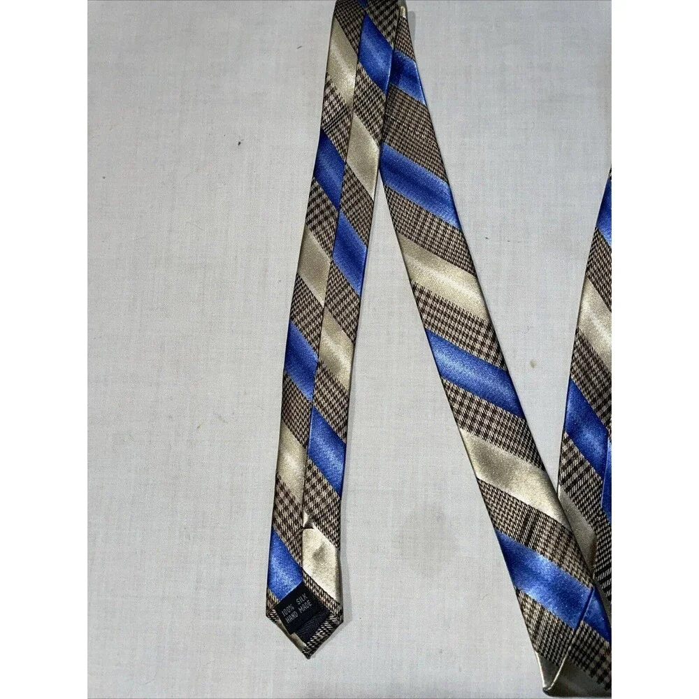 Desantis Collection Men’s Dress Tie Size 58” Gold Blue Striped Business Formal